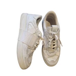 Valentino Garavani Sneakers Men's 40 VLTN Distressed Calf Leather Canvas Low Top